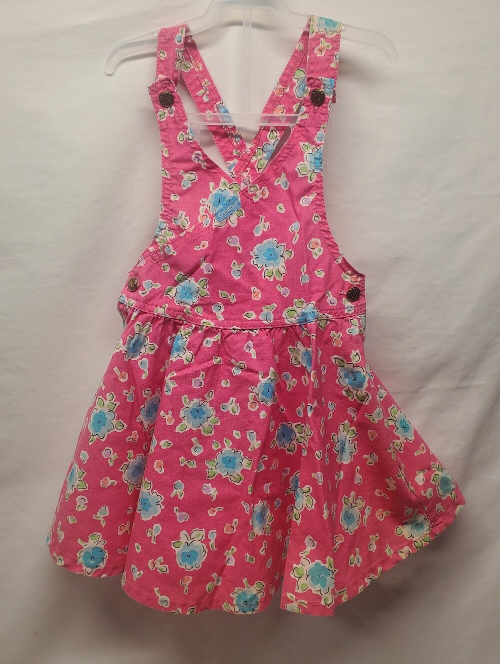 Vintage rare oshkosh floral print overall dress pink with blue flowers y2k 80s